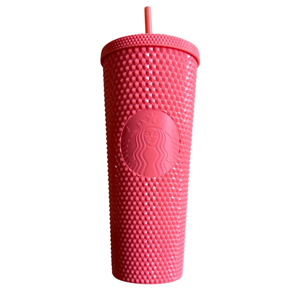 STARBUCKS 2022 Summer Pink Dragonfruit Studded Tumbler 24oz Venti Cold Cup Straw